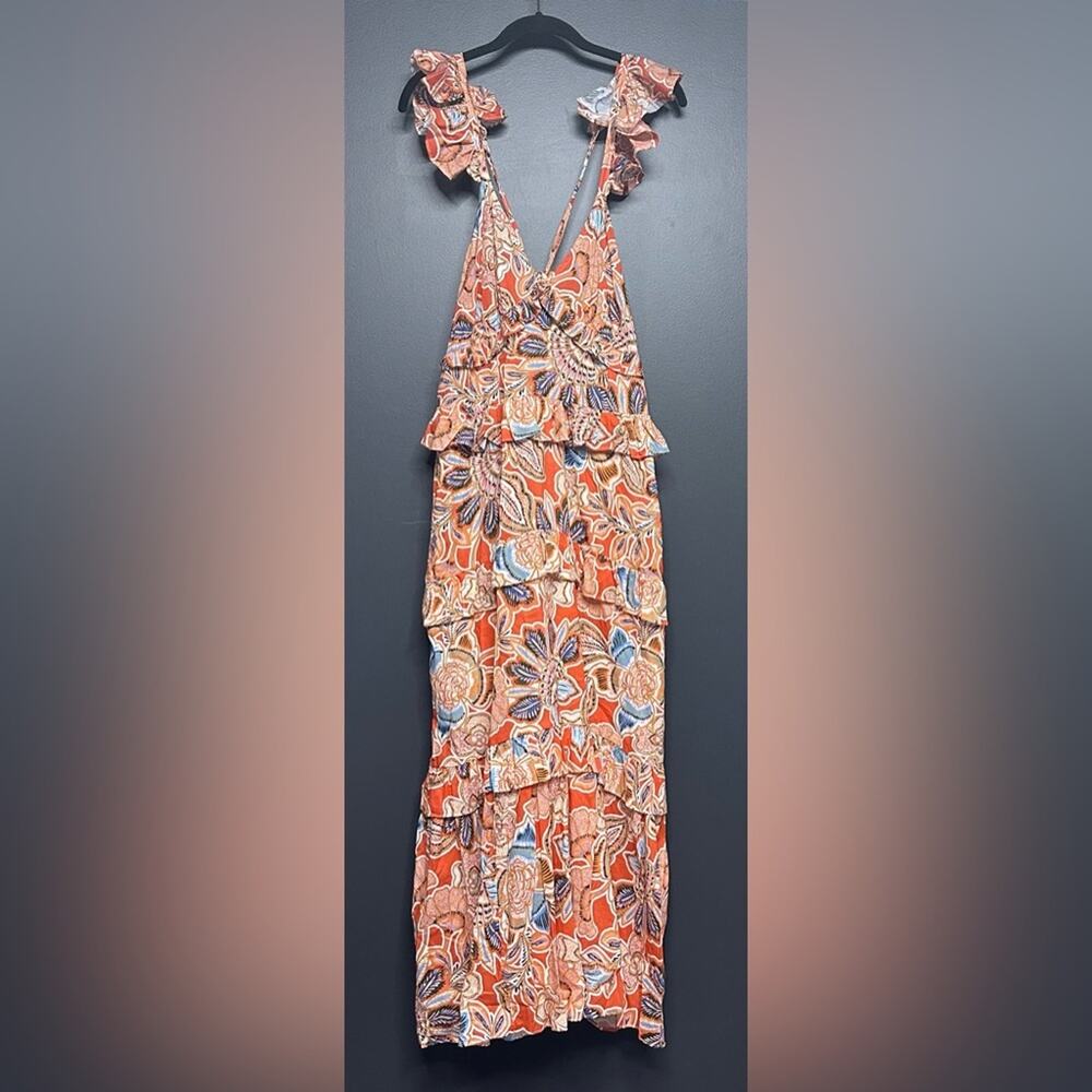 NWT MISA Los Angeles Morrison Tiered Ruffle Cotton Dress tangerine floral M - Picture 4 of 7